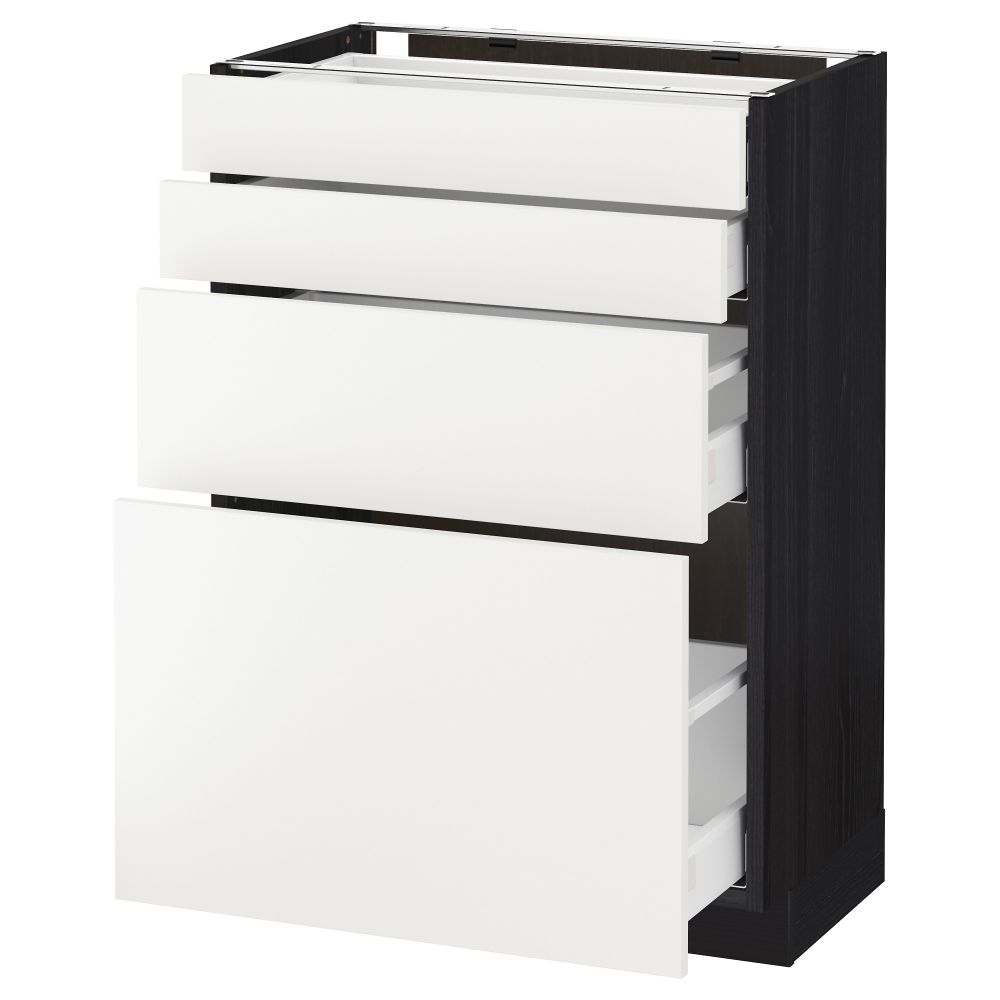 Напольный шкаф 4 фронтальных панели, 4 ящика МЕТОД / МАКСИМЕРА, черный, Хэггеби белый - схема-чертеж с размерами