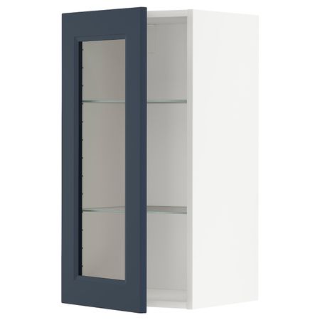 Навесной шкаф/полки/стеклян дверца, белый Акстад/матовая поверхность синий 40x80 см IKEA METOD МЕТОД 294.469.58