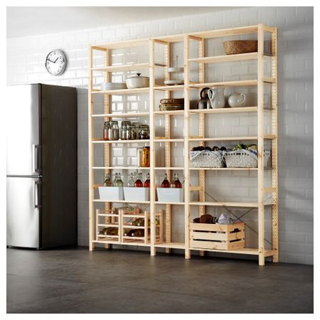 3 секции, полки ИВАР, сосна (219x30x226 см)