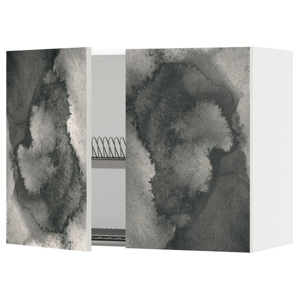 Навесной шкаф с посудной сушилкой, 2 дверцы МЕТОД, белый - схема-чертеж с размерами