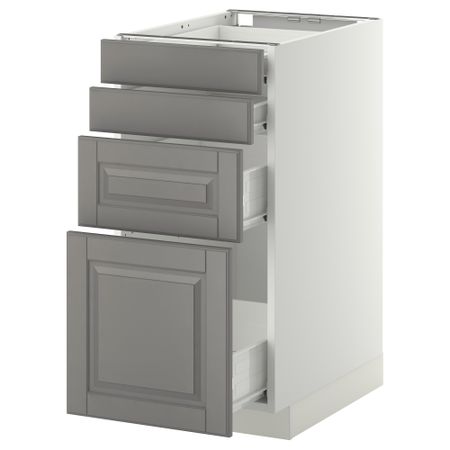 Напольный шкаф 4 фронтальных панели, 4 ящика МЕТОД / ФОРВАРА, белый, Будбин серый