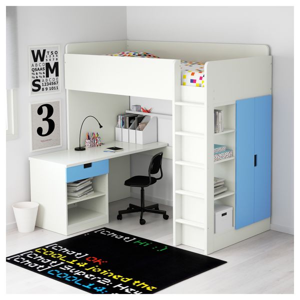 Кровать-чердак, 1 ящик, 2 дверцы СТУВА, белый, синий (207x99x193 см) - фото 3