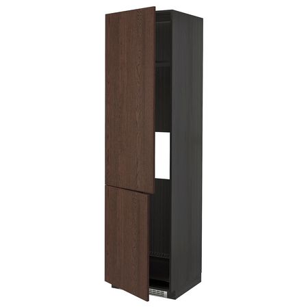METOD Высокий шкаф д/холод/мороз/2дверцы - чёрный/Sinarp коричневый 60x60x220 см