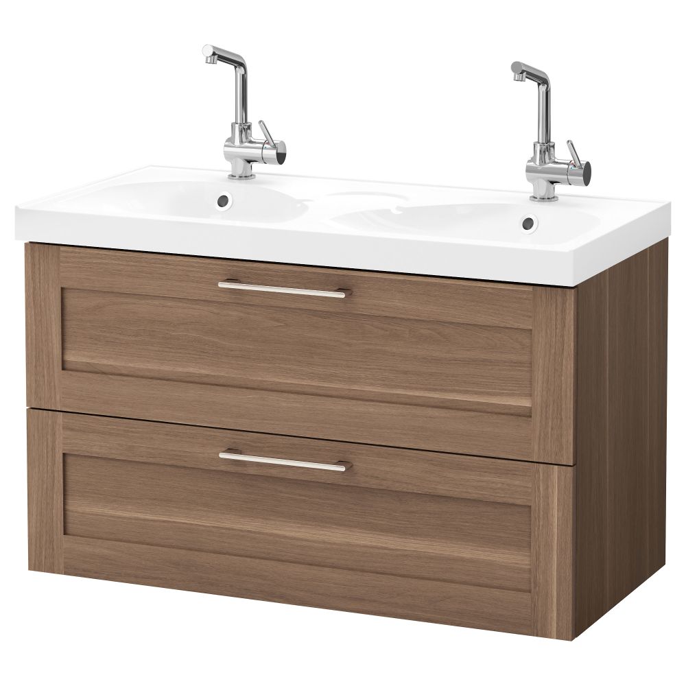 Шкаф для раковины с 2 ящиками ГОДМОРГОН / ЭДЕБОВИКЕН, под грецкий орех (100x49x64 см) - фото 1