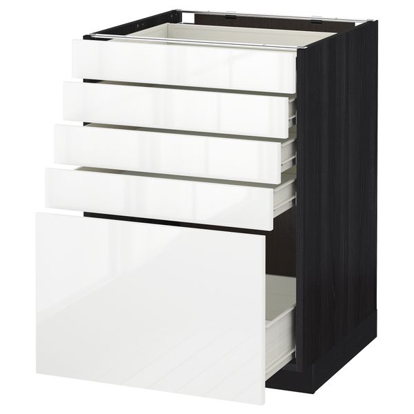 Напольный шкаф с 5 ящиками МЕТОД / ФОРВАРА, черный, Рингульт белый - схема-чертеж с размерами