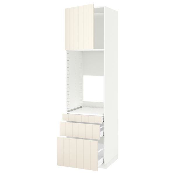 Высокий шкаф для двойной духовки, 3 ящика, дверца МЕТОД / МАКСИМЕРА, белый, Хитарп белый с оттенком - схема-чертеж с размерами