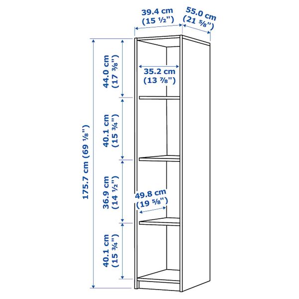Открытый гардероб, белый 39x176 см IKEA KLEPPSTAD КЛЕППСТАД 104.417.67 - схема-чертеж с размерами