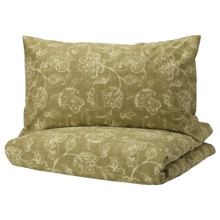 Пододеяльник и 1 наволочка, зеленый, белый 150x200/50x70 см IKEA ЮНИМАГНОЛИЯ 804.495.81