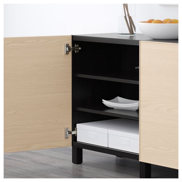 Комбинация для хранения с дверцами БЕСТО, черно-коричневый, Инвикен ясеневый шпон (180x40x74 см) - схема-чертеж с размерами