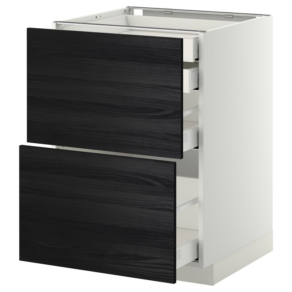 Напольный шкаф 2 фронтальные панели, 2 нижних, 1 средний, 1 высокий ящик МЕТОД / МАКСИМЕРА, белый, Тингсрид черный - фото 1