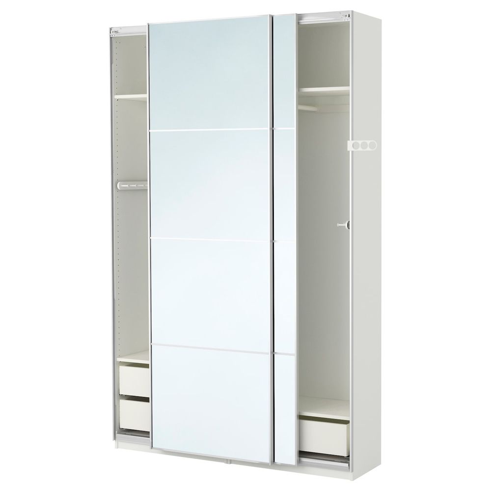 Гардероб, белый, Аули зеркальное стекло 150x44x236 см IKEA ПАКС 390.294.65 - фото 1