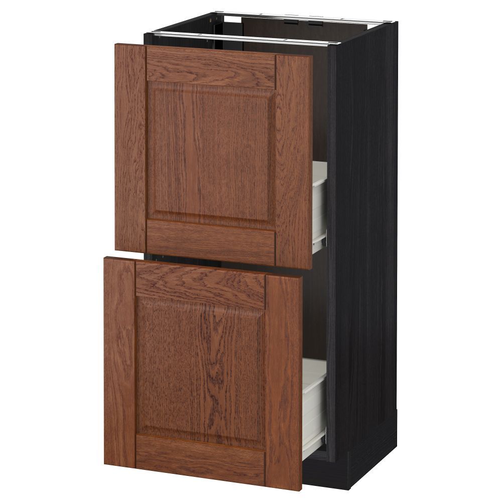 Напольный шкаф с 2 ящиками МЕТОД / ФОРВАРА, черный, Филипстад коричневый - схема-чертеж с размерами