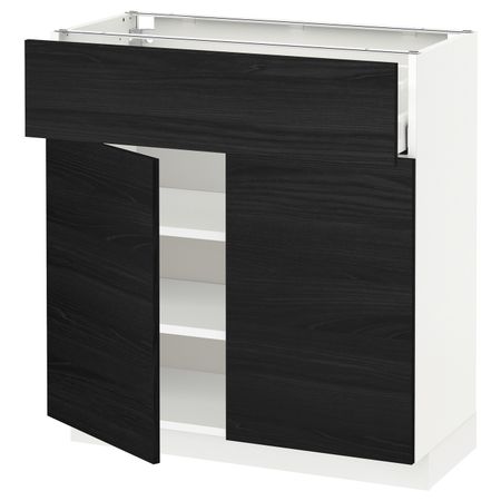 Напольный шкаф + ящик/2дверцы, белый, Тингсрид черный 80x37 см IKEA МЕТОД / МАКСИМЕРА 592.362.18