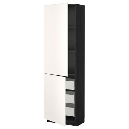 Высокий шкаф + полки, 3 ящика, 2 дверцы МЕТОД / МАКСИМЕРА, черный, Веддинге белый