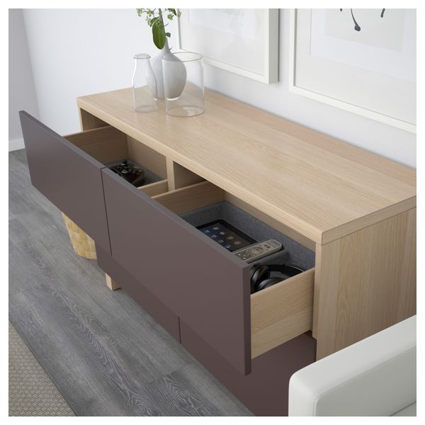 Комбинация для хранения с дверцами, ящиками БЕСТО, под беленый дуб, Вальвикен темно-коричневый (120x40x74 см) - схема-чертеж с размерами