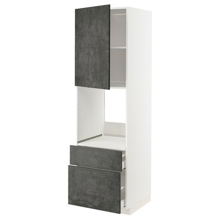 Высокий шкаф для духовки + дверца, 2 фронтальные панели, 1 средняя, 1 встроенный ящ, белый/кальхюттан под темно-серый бетон