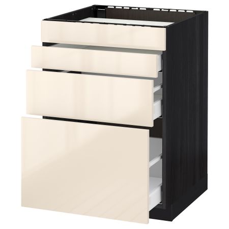 Напольный шкаф для духовки, 4фасада, 3 ящика МЕТОД / МАКСИМЕРА, черный, Рингульт кремовый