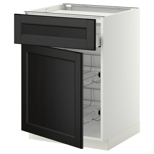 Напольный шкаф для варочной панели, ящик, 2 проволочных корзины МЕТОД / МАКСИМЕРА, белый, Лаксарби черно-коричневый (60x60 см) - фото 1