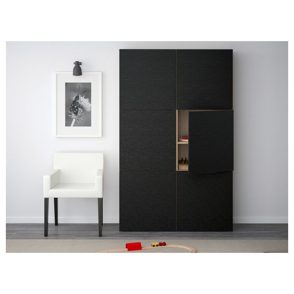 Комбинация для хранения с дверцами БЕСТО, под беленый дуб под беленый дуб, Лаксвикен черный (120x40x192 см) - фото 2