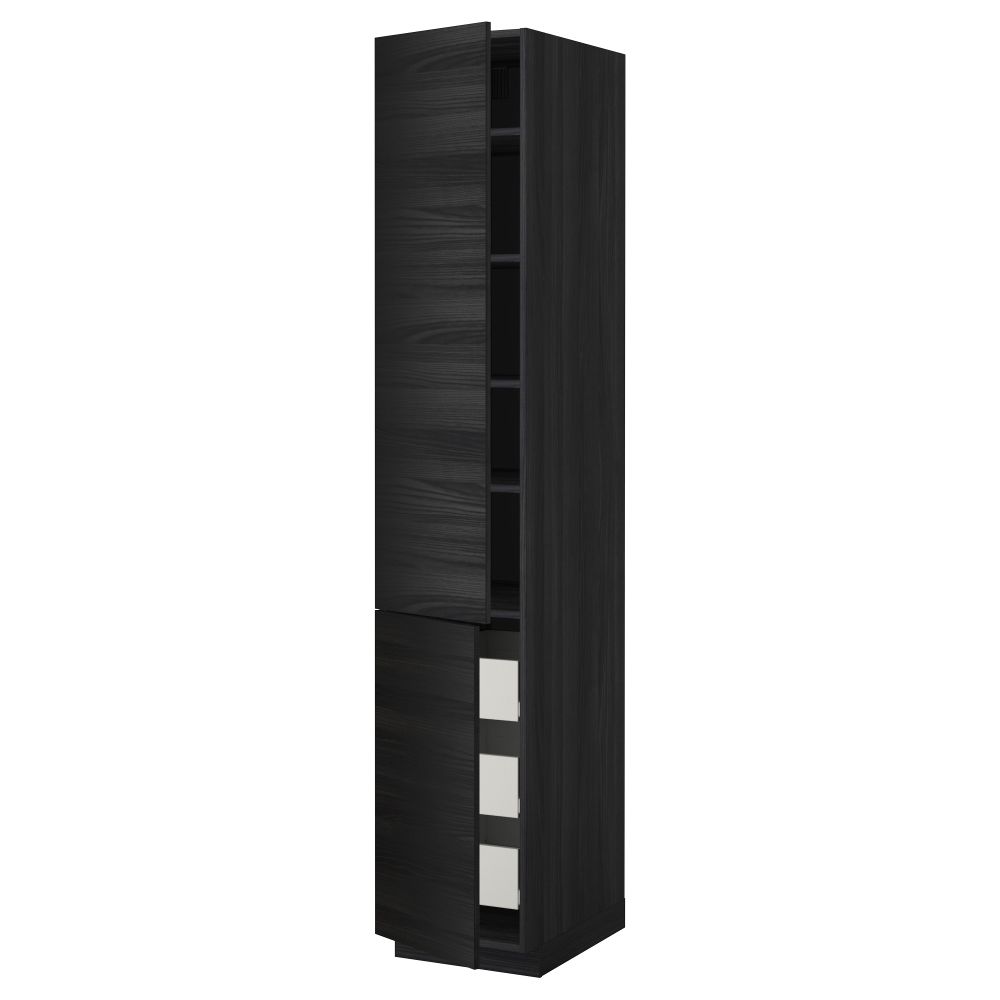 Высокий шкаф + полки, 3 ящика, 2 дверцы МЕТОД / ФОРВАРА, черный, Тингсрид черный - схема-чертеж с размерами