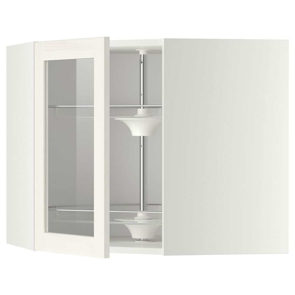 Угловой навесной шкаф с вращающающейся секцией, стеклянными дверцами МЕТОД, белый, Росдаль белый - схема-чертеж с размерами