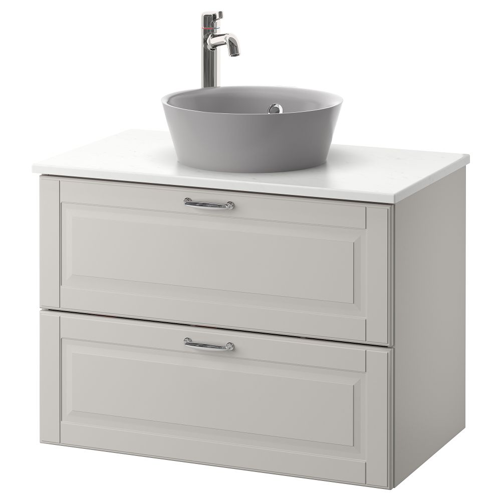 Шкаф со столешницей 40см раковина ГОДМОРГОН/ТОЛКЕН / КАТТЕВИК, Кашён светло-серый, под мрамор серый (82x49x75 см) - фото 1