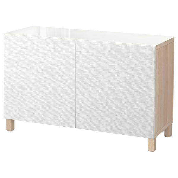 Комбинация для хранения с дверцами БЕСТО, под беленый дуб, Лаксвикен белый (120x40x74 см) - фото 1