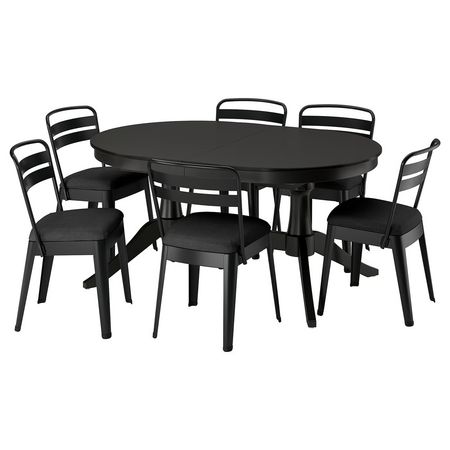 ROSENTORP / RAMSNÄS Стол и 6 стульев - чёрный/чёрный 160/215x110 см