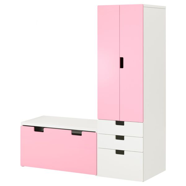 Комбинация для хранения со скамьей СТУВА, белый, розовый (150x50x192 см) - фото 1