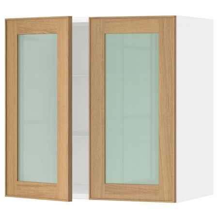 Навесной шкаф с полками, 2 стекло дв, белый/Экестад дуб 60x60 см IKEA METOD МЕТОД 292.258.29