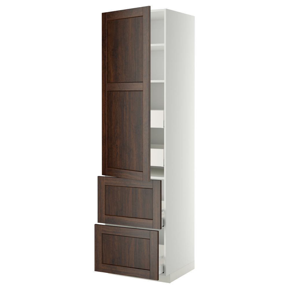 Высокий шкаф + полки, 4 ящика, 2 дверцы МЕТОД / МАКСИМЕРА, белый, Эдсерум коричневый - фото 1