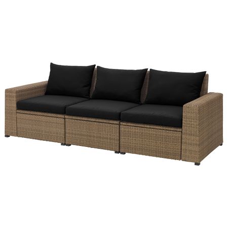 3-местный модульный диван, садовый, коричневый/Холло черный 223x82x82 см IKEA СОЛЛЕРОН 092.611.49