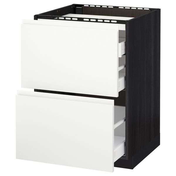 Напольный шкаф, 2 фронтальных панели, 3 ящика МЕТОД / МАКСИМЕРА, черный, Воксторп белый - схема-чертеж с размерами
