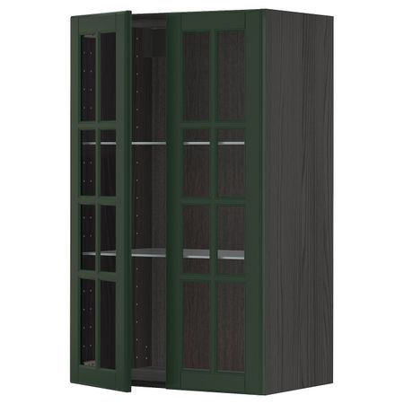 Навесной шкаф с полками, 2 стекло дв, черный/Будбин темно-зеленый 60x100 см IKEA МЕТОД 393.132.36