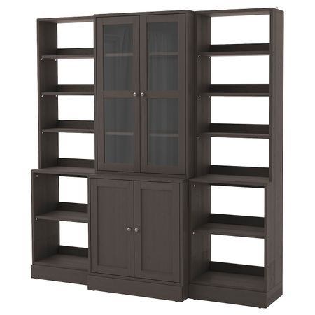 Комбинация для хранения + стеклянная дверц, темно-коричневый 203x47x212 см IKEA HAVSTA ХАВСТА 692.659.22