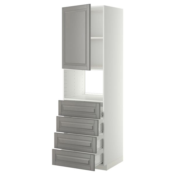 Высокий шкаф для духовки, дверца, 4 ящика МЕТОД / ФОРВАРА, белый, Будбин серый - фото 1