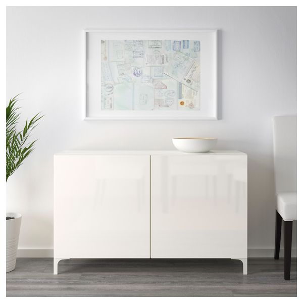 Комбинация для хранения с дверцами БЕСТО, белый, Сельсвикен глянцевый/белый (120x40x74 см) - схема-чертеж с размерами