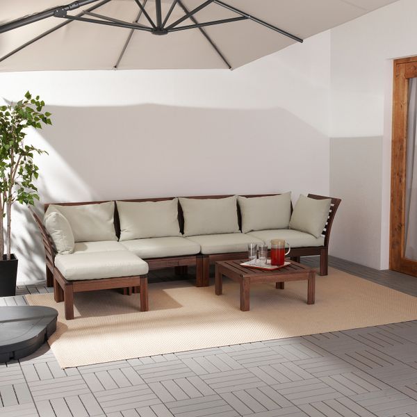 4-местный модульный диван, садовый, с табуретом для ног коричневая морилка/Холло бежевый 143/286x80x73 см IKEA ЭПЛАРО 292.288.61 - фото 5