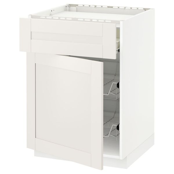 Напольный шкаф для варочной панели, ящик, 2 проволочных крзн, белый/Сэведаль белый 60x60 см IKEA МЕТОД / ФОРВАРА 992.654.59 - схема-чертеж с размерами