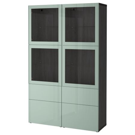 Комбинация для хранения со стеклянными дверцами БЕСТО, черно-коричневый Сельсвикен, глянцевый/серо-зеленый светлый прозрачное