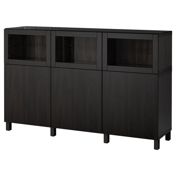 Комбинация для хранения с дверцами БЕСТО, черно-коричневый Лаппвикен, Синдвик черно-коричневый прозрачное стекло (180x40x112 см) - фото 1