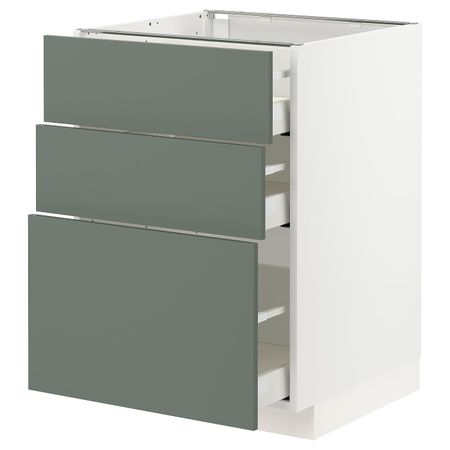 Напольный шкаф с 3 ящиками, белый/Бодарп серо-зеленый 60x60 см IKEA METOD МЕТОД / MAXIMERA МАКСИМЕРА 393.178.85