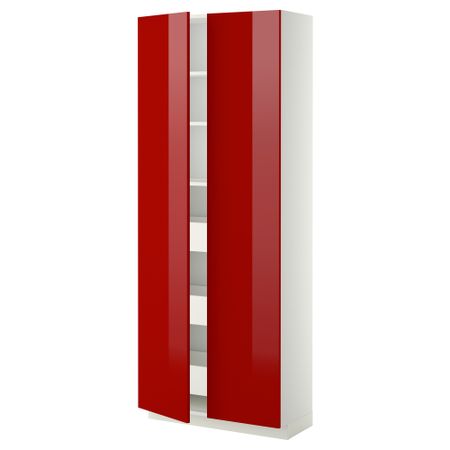 Высокий шкаф с ящиками, 2 дверцы МЕТОД / МАКСИМЕРА, белый, Рингульт красный (80x37x200 см)