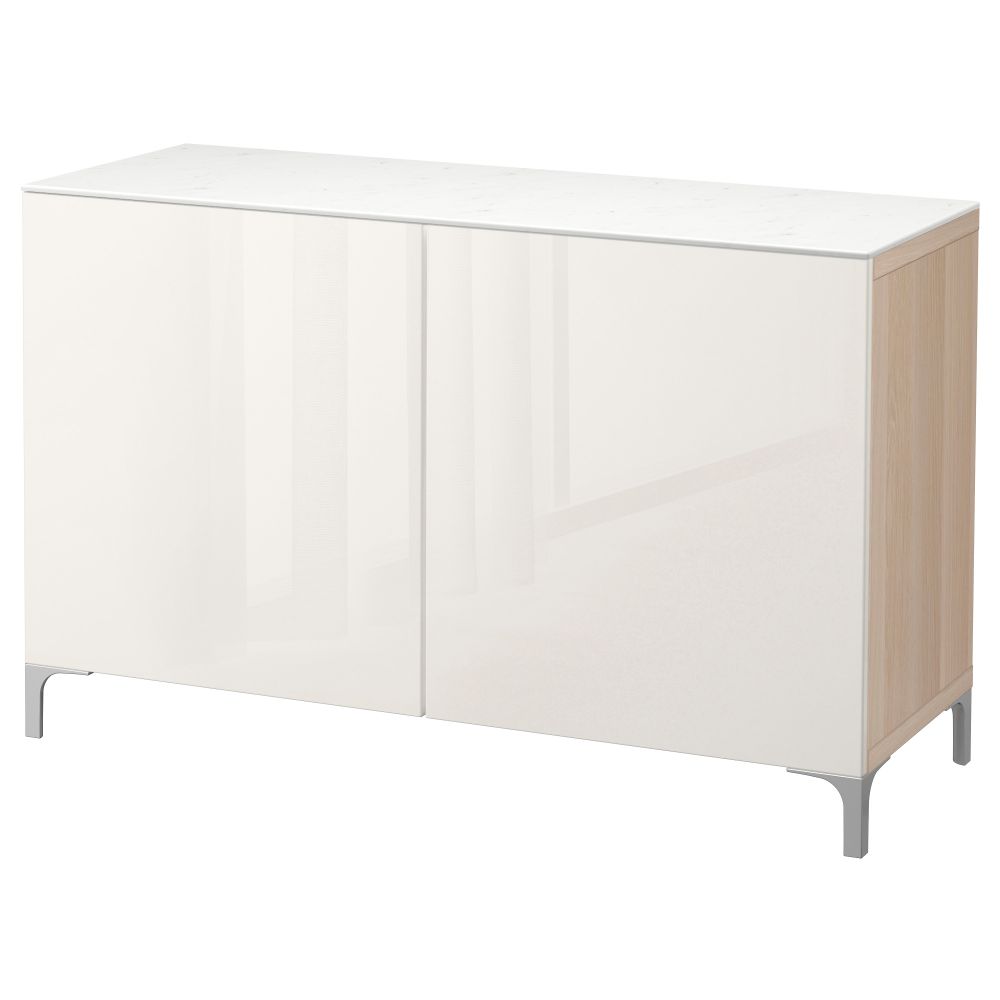 Комбинация для хранения с дверцами БЕСТО, под беленый дуб, Сельсвикен глянцевый/белый (120x42x74 см) - фото 1