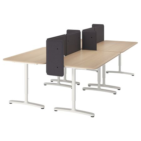 Стол с экраном, дубовый шпон, беленый, белый 320x160 55 см IKEA БЕКАНТ 092.881.96