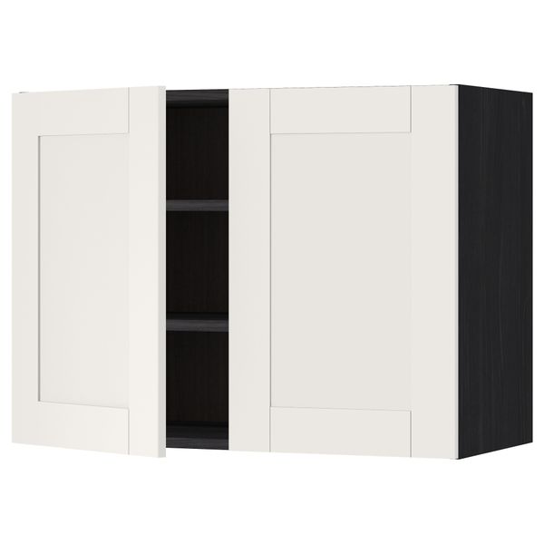 Навесной шкаф с полками, 2 дверцы МЕТОД, черный, Сэведаль белый - схема-чертеж с размерами