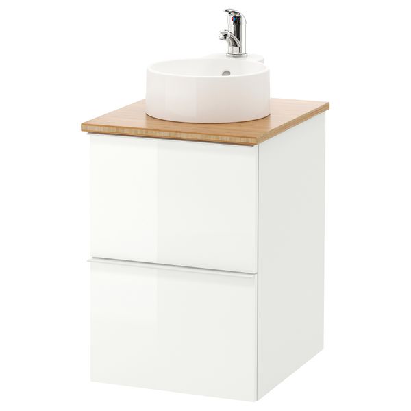 Шкаф со столешницей 29 раковина ГОДМОРГОН/ТОЛКЕН / ГУТВИКЕН, глянцевый белый, бамбук (42x49x70 см) - фото 1