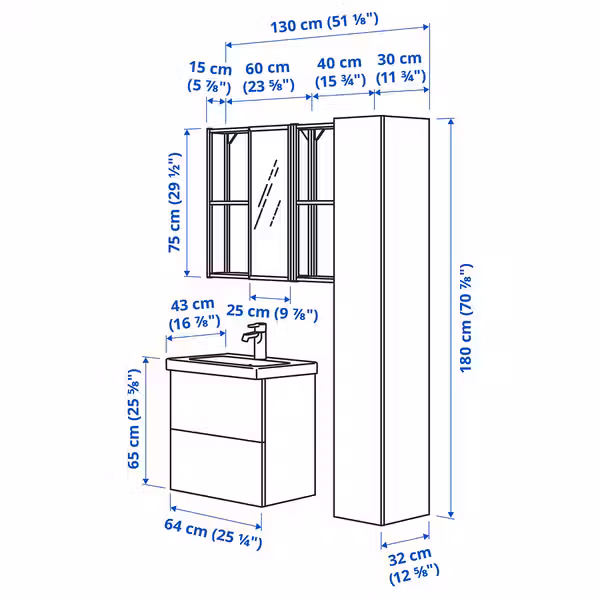 IKEA в интерьере - схема-чертеж с размерами