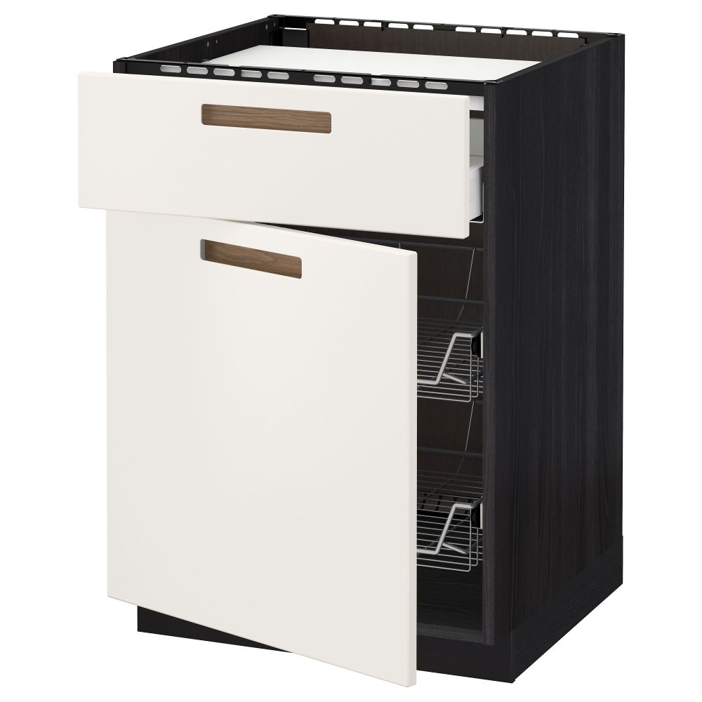 Напольный шкаф для варочной панели, ящик, 2 проволочных корзины МЕТОД / МАКСИМЕРА, черный, Мэрста белый (60x60 см) - схема-чертеж с размерами