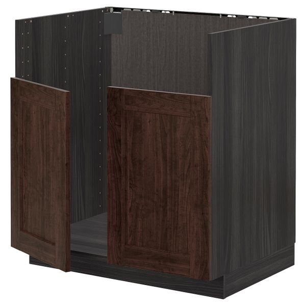 Шкаф для двойной мойки БРЕДШЁН, черный/Эдсерум коричневый 80x60 см IKEA МЕТОД 992.995.91 - схема-чертеж с размерами